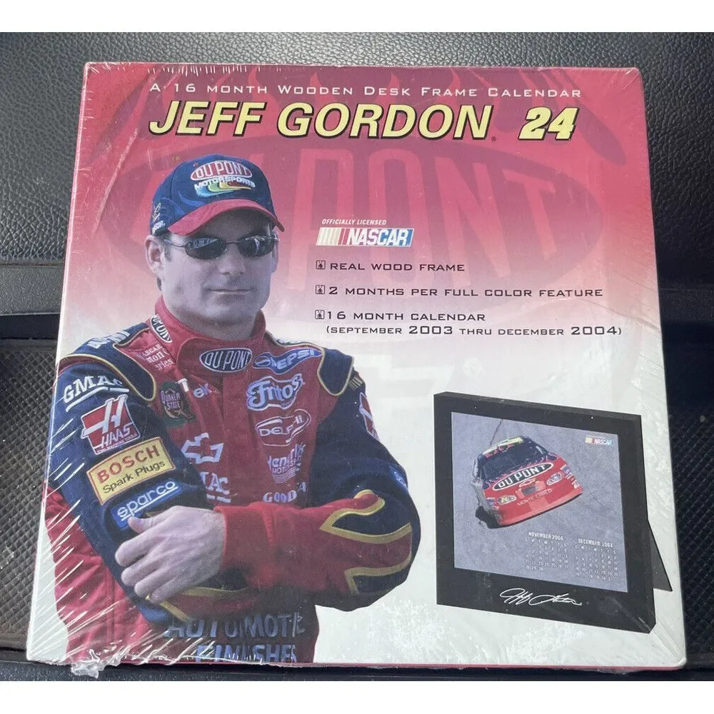 Vintage‎ JEFF GORDON 16 MONTH WOODEN DESK FRAME CALENDAR SEPT. 2003 - DEC. 2004